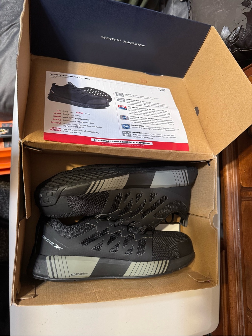 Reebok Mens Black/Grey Textile Oxfords Fusion Athletic Work Shoe MENS 10.5